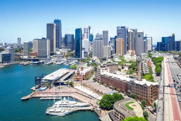 A nice view to the city of Sydney from the Harbor Bridge