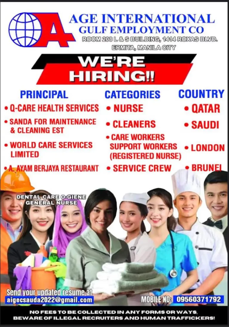 Jobs Abroad for Nurses, Cleaners, Service Crew!